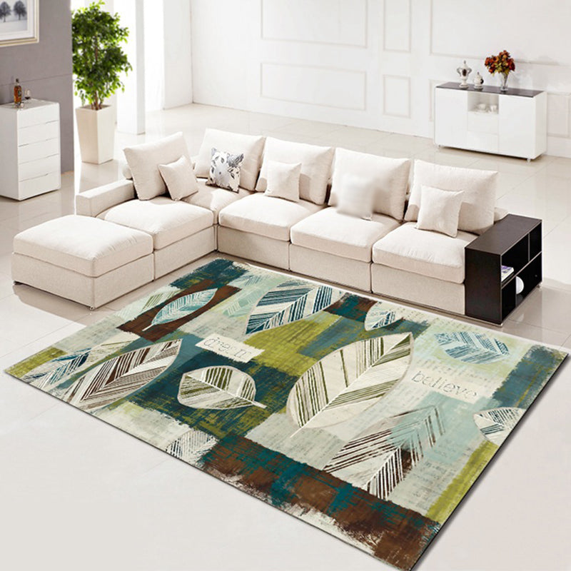 Leisure Area Carpet Modern Plant Pattern Rug Polyester Washable Carpet with Non-Slip Backing