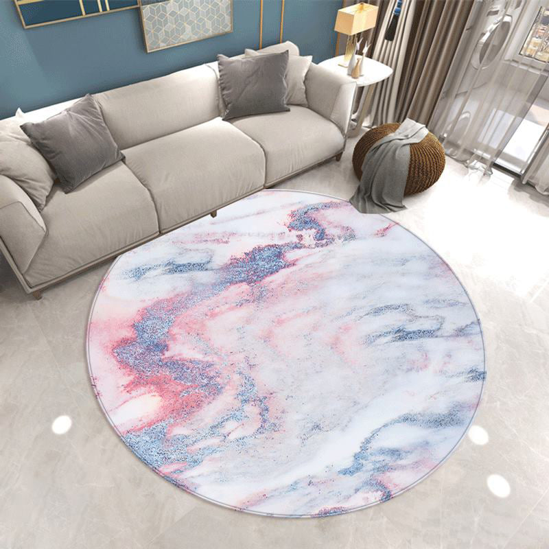 Round Gorgeous Carpet Simple Marble Print Indoor Rug Polyester Stain Resistant Carpet for Home Decor