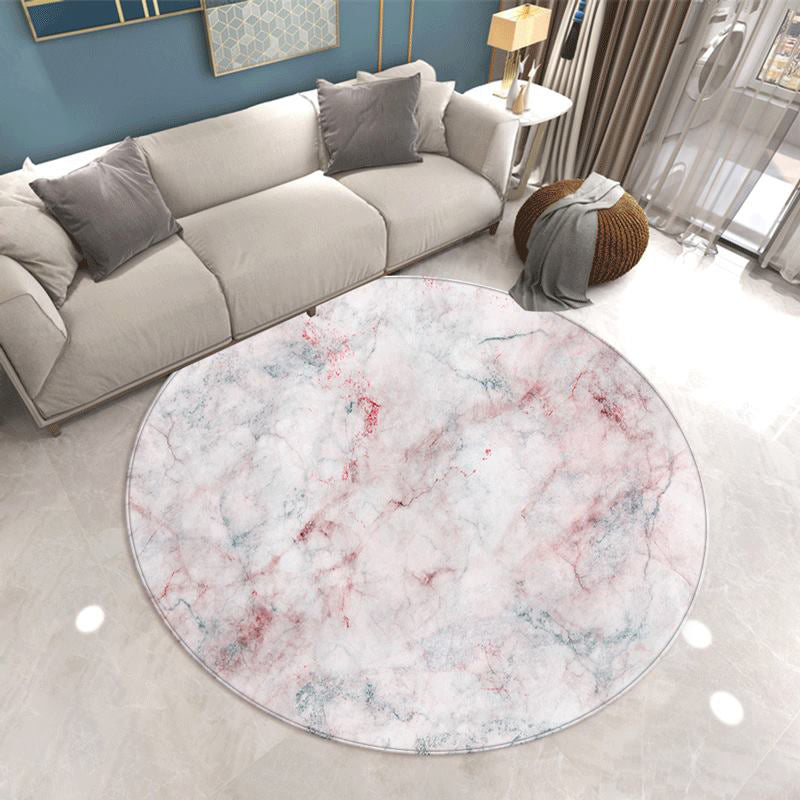 Round Gorgeous Carpet Simple Marble Print Indoor Rug Polyester Stain Resistant Carpet for Home Decor