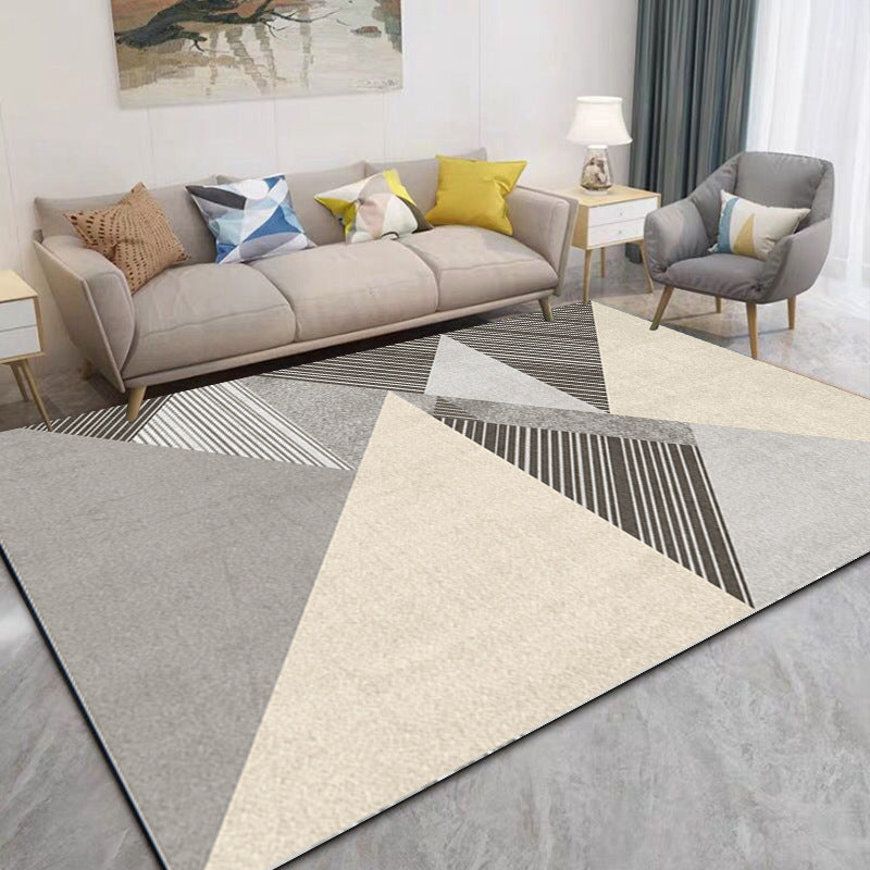 Modern Area Rug Classic Geometry Pattern Carpet Polyester Living Room Rug with Non-Slip Backing