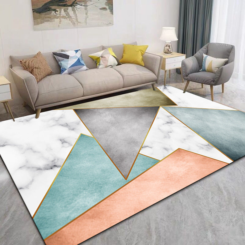 Modern Area Rug Classic Geometry Pattern Carpet Polyester Living Room Rug with Non-Slip Backing