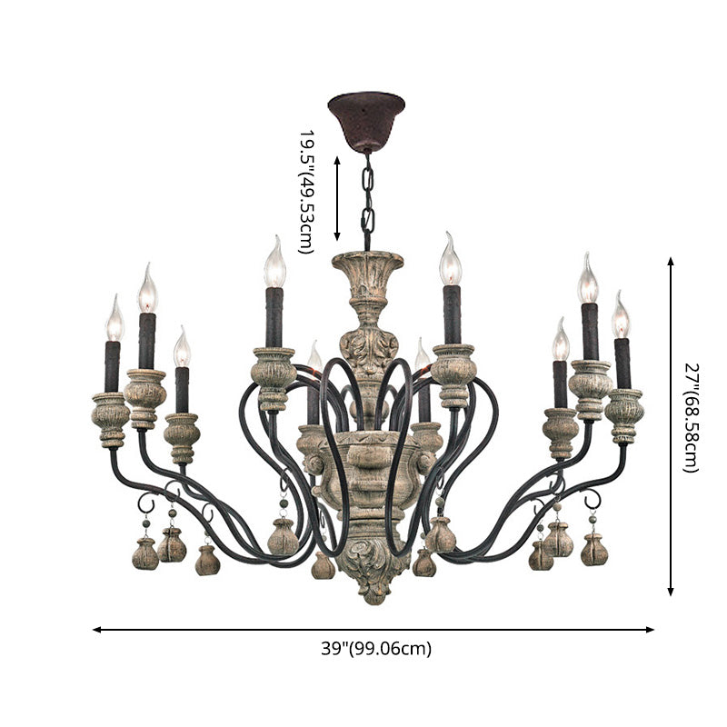 Harz Candlestick Hanging Lampe Traditionelle Esszimmer Kronleuchter in Grau