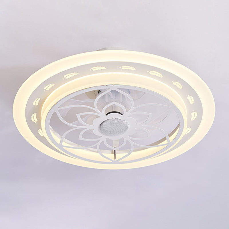 Smart Bluetooth Music Runde Lüfterlampe Minimalistische Acrylschlafzimmer halb Flush Licht in Weiß