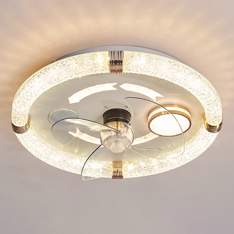 Smart Bluetooth Music Runde Lüfterlampe Minimalistische Acrylschlafzimmer halb Flush Licht in Weiß