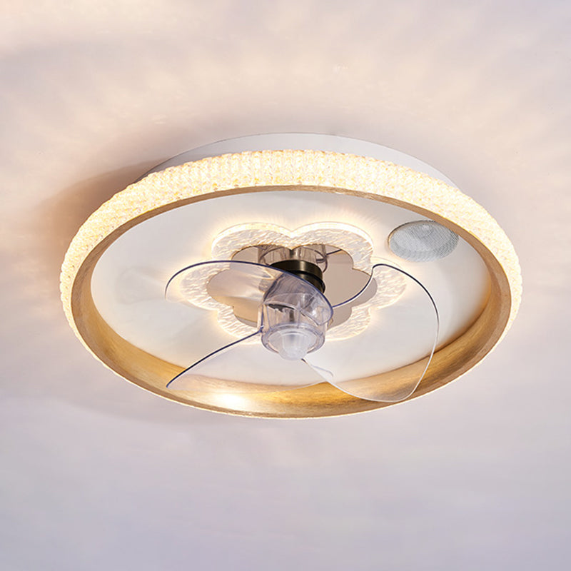 Smart Bluetooth Music Runde Lüfterlampe Minimalistische Acrylschlafzimmer halb Flush Licht in Weiß