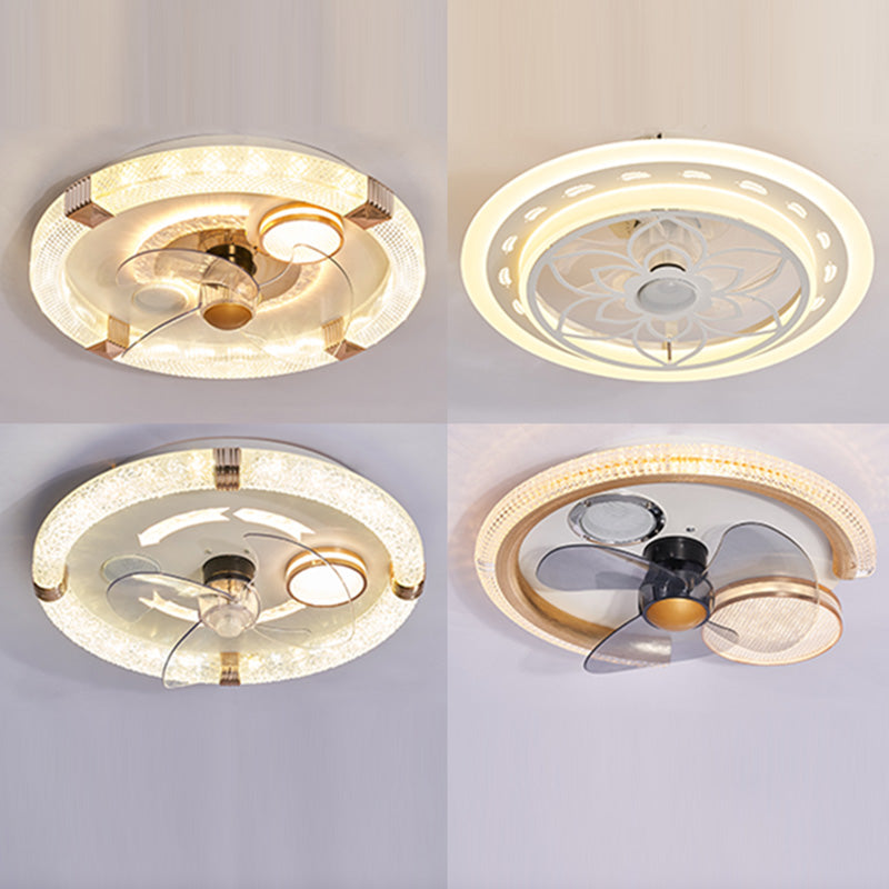 Smart Bluetooth Music Runde Lüfterlampe Minimalistische Acrylschlafzimmer halb Flush Licht in Weiß