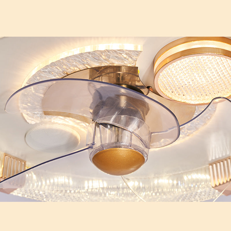 Smart Bluetooth Music Runde Lüfterlampe Minimalistische Acrylschlafzimmer halb Flush Licht in Weiß