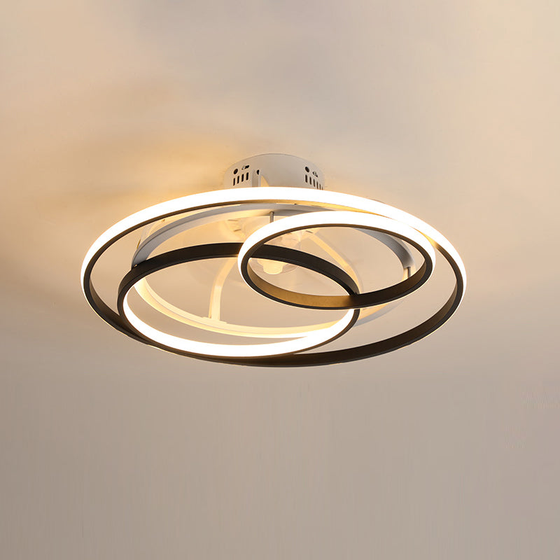 Iluminación de ventilador circular de blanco negro simplicidad de metal LED semi flush luz para dormitorio