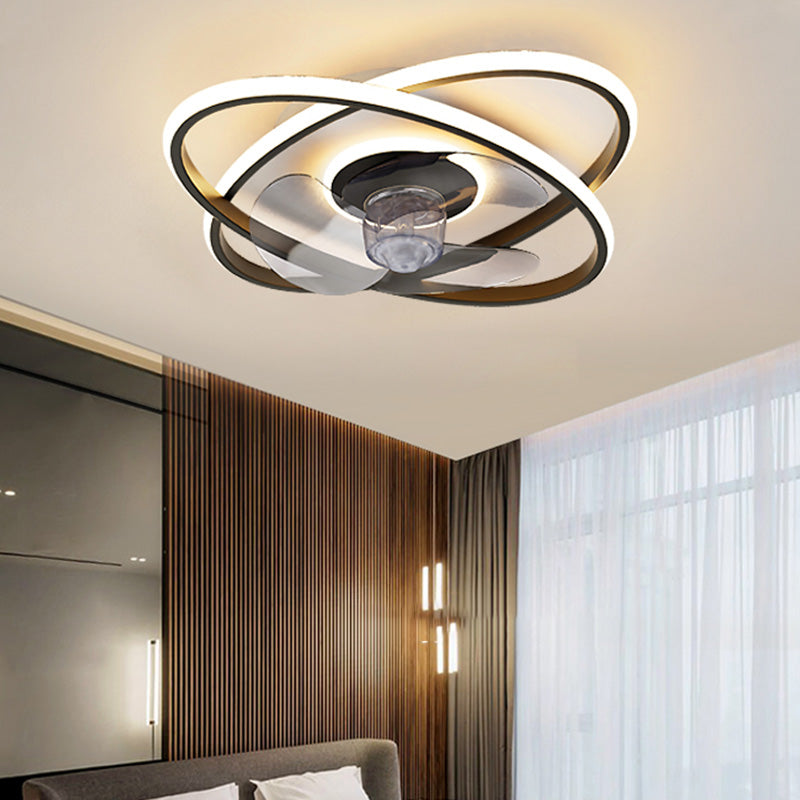 Iluminación de ventilador circular de blanco negro simplicidad de metal LED semi flush luz para dormitorio