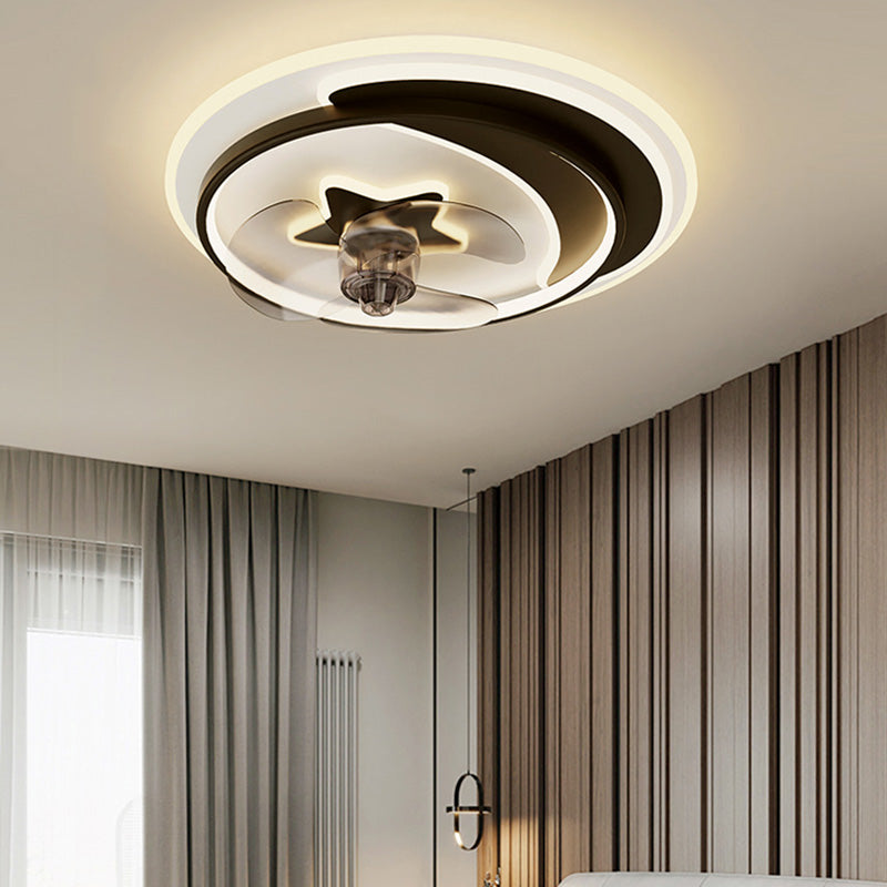 Iluminación de ventilador circular de blanco negro simplicidad de metal LED semi flush luz para dormitorio