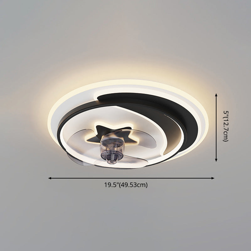 Iluminación de ventilador circular de blanco negro simplicidad de metal LED semi flush luz para dormitorio