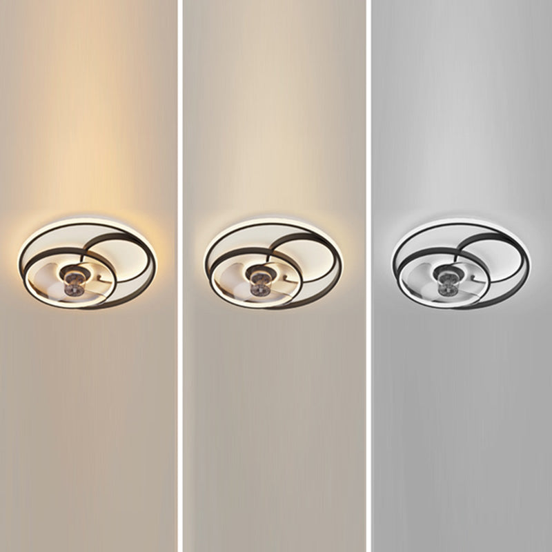 Iluminación de ventilador circular de blanco negro simplicidad de metal LED semi flush luz para dormitorio