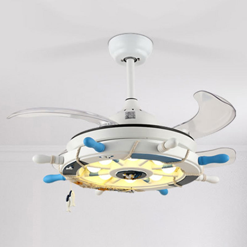 Luce a ventole a ciondolo a LED Mediterranea Luce semi -filo a forma di timone con tonalità metallica