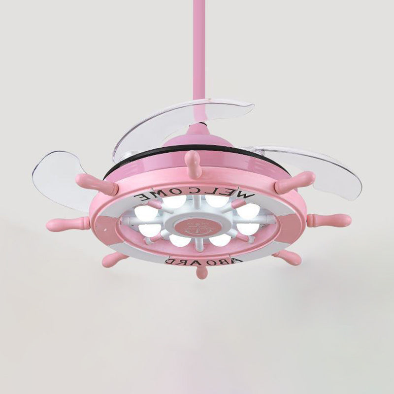 Luce a ventole a ciondolo a LED Mediterranea Luce semi -filo a forma di timone con tonalità metallica