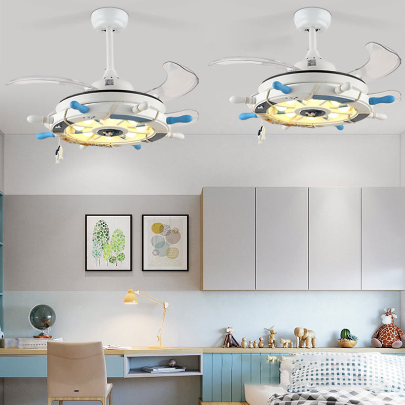 Luce a ventole a ciondolo a LED Mediterranea Luce semi -filo a forma di timone con tonalità metallica