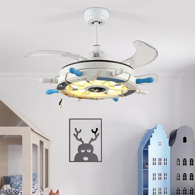 Luce a ventole a ciondolo a LED Mediterranea Luce semi -filo a forma di timone con tonalità metallica