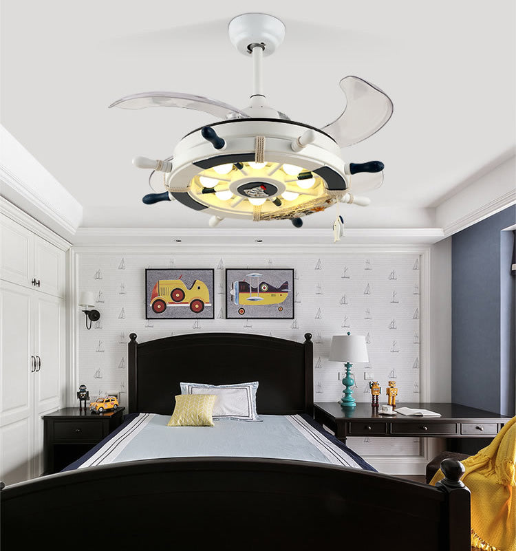 Luce a ventole a ciondolo a LED Mediterranea Luce semi -filo a forma di timone con tonalità metallica