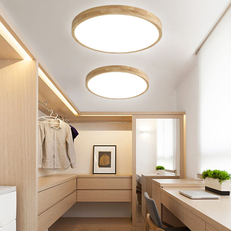 Lámpara de techo empotrada de 1 luz de estilo moderno con luz LED de montaje empotrado circular de madera