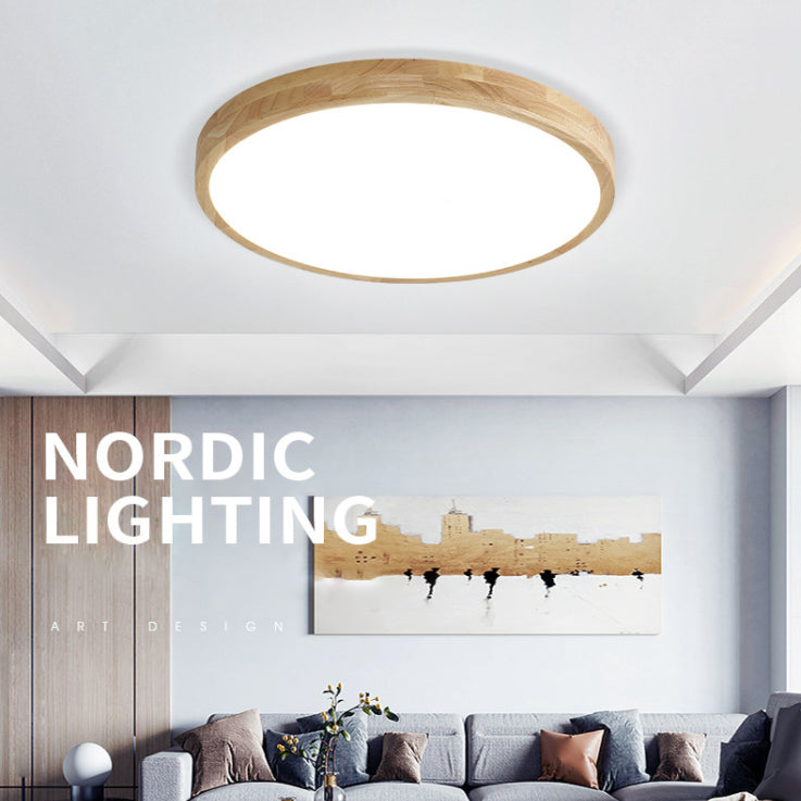 Wooden Circle Flush Mount Led Light Modern Style 1-Light Flush Mount Ceiling Lamp