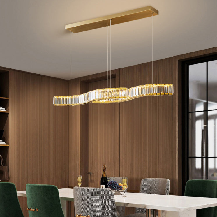 Modern Island Lighting Linear Crystal LED Pendant Lights for Dining Room