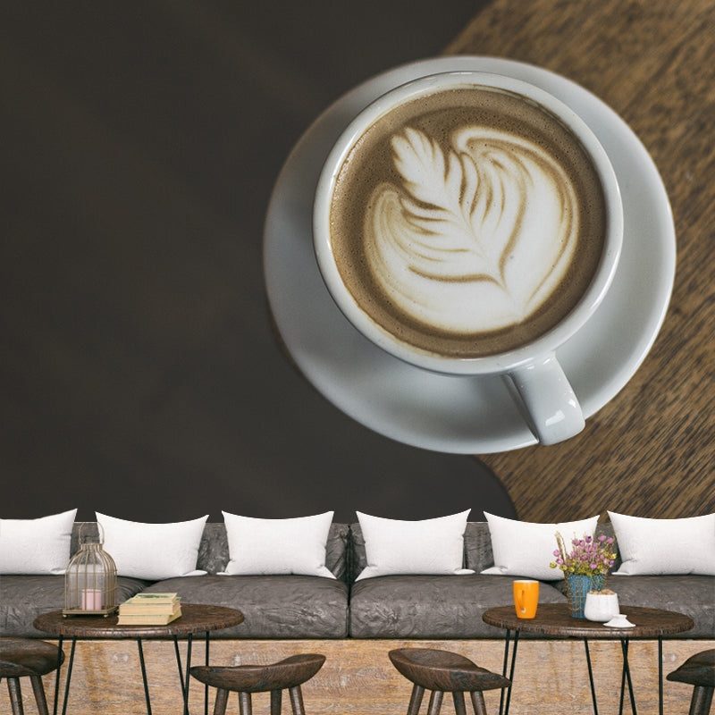 Cappuccino Coffee Mural Wallpaper for Commercial Coffee Shop, Stain Resistant