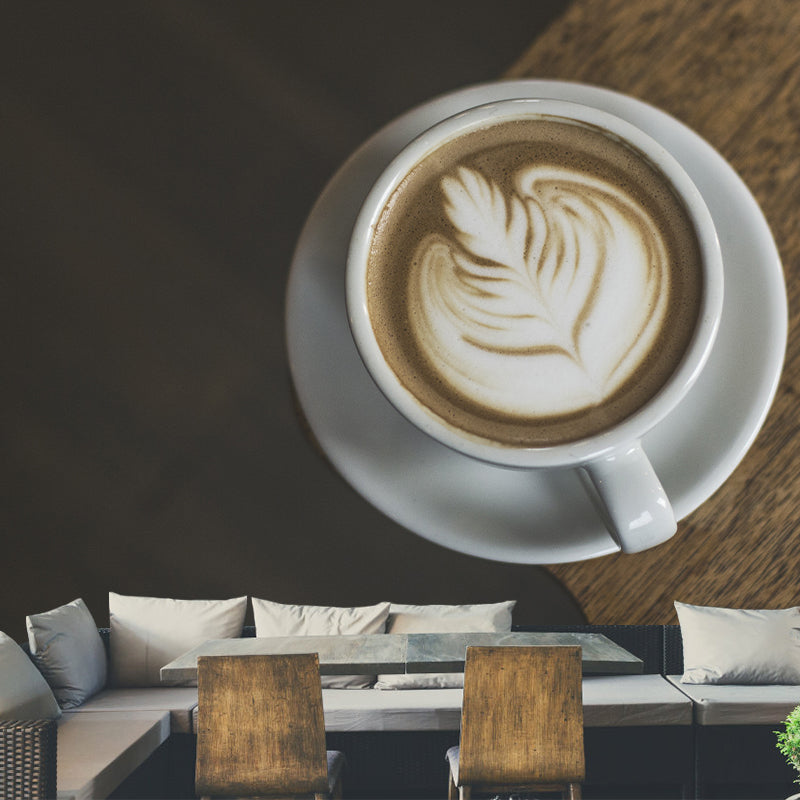 Cappuccino Coffee Mural Wallpaper for Commercial Coffee Shop, Stain Resistant