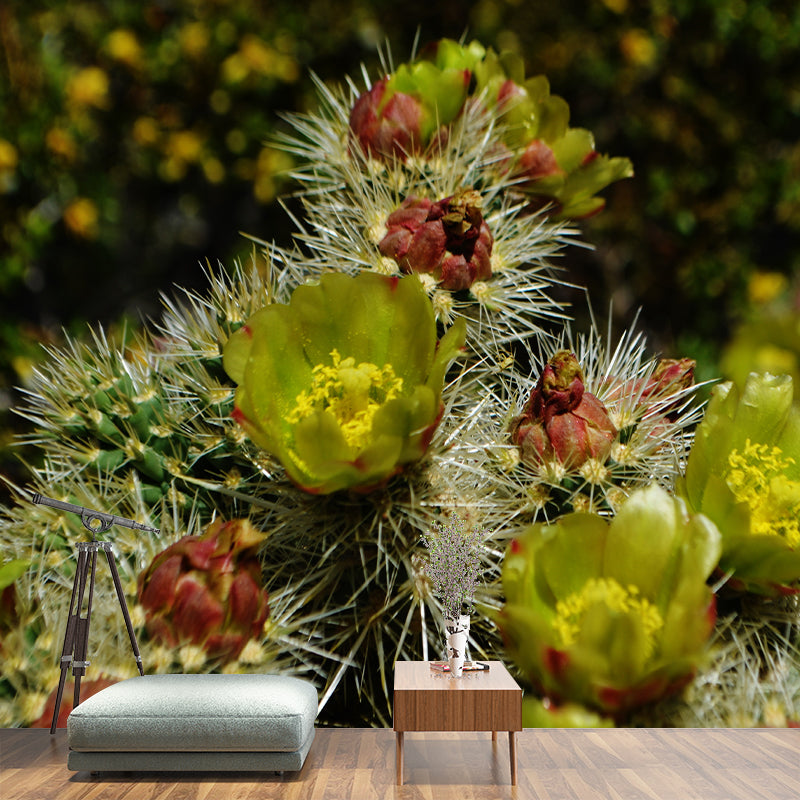 Tropical Plant Cactus Mural Wallpaper Contemporary Wall Covering for Study Room