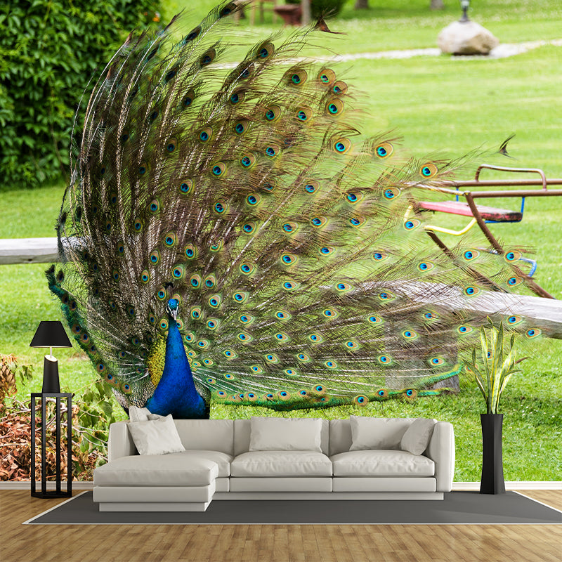 Blue Peacock Mural Decal Modern Style Washable Home Decor, Custom Size
