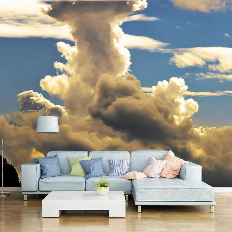 Minimalism Style Cloud Mural Wallpaper for Guest Room Decor in Blue, Made to Measure