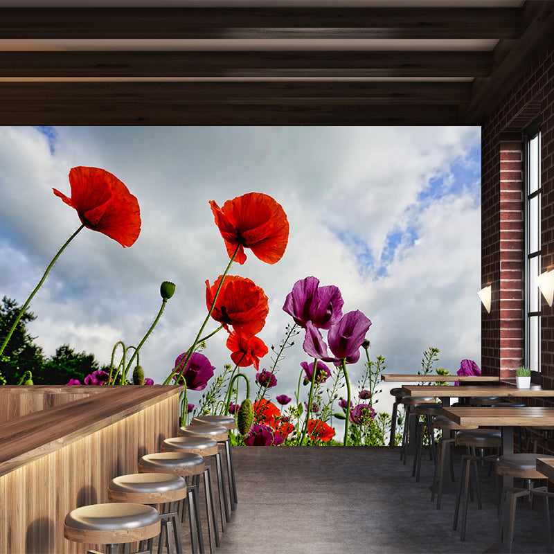 Poppies Flowe Mural Decal Contemporary Wallpaper Eco-friendly Wall Decor for Bedroom