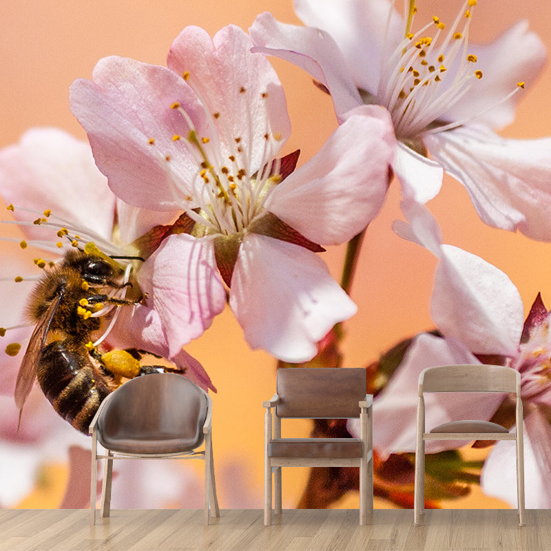 Hardworking Bee Mural Wallpaper Moisture Resistant for Living Room Bedroom