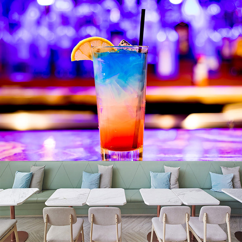 Customized Cocktail Mural Wallpaper Decorative Restaurant Wall Art in Bright Color