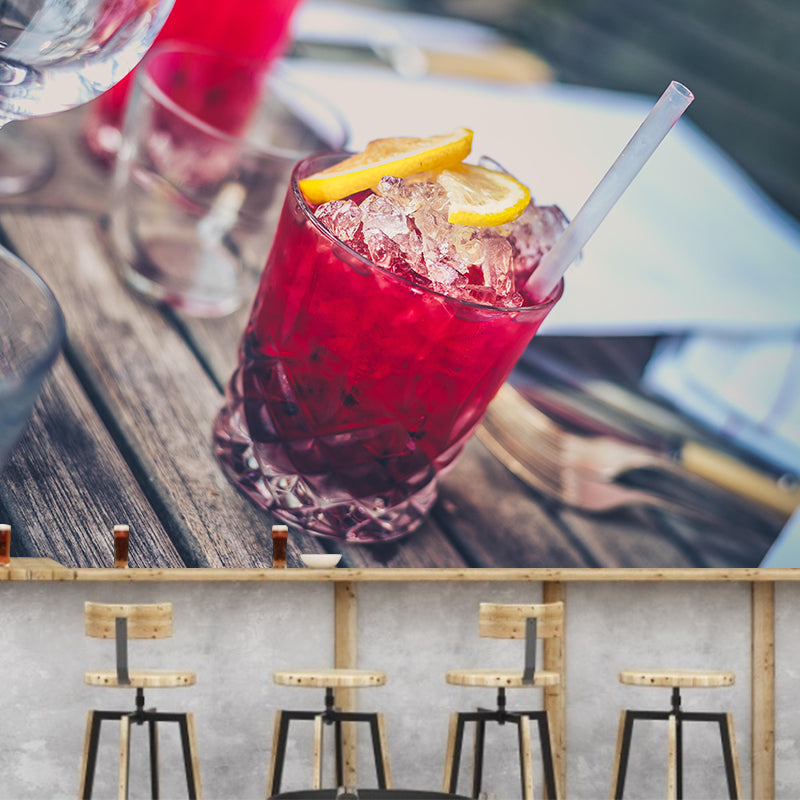 Customized Cocktail Mural Wallpaper Decorative Restaurant Wall Art in Bright Color