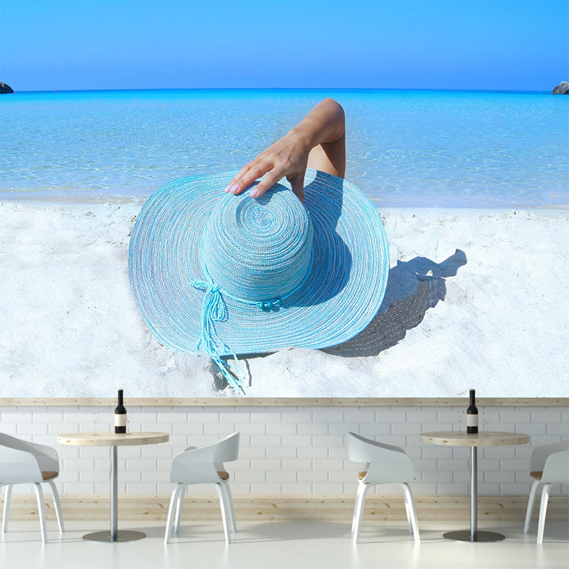 Sandy Beach Coast Wallpaper Mural Contemporary Wall Covering for Bathroom