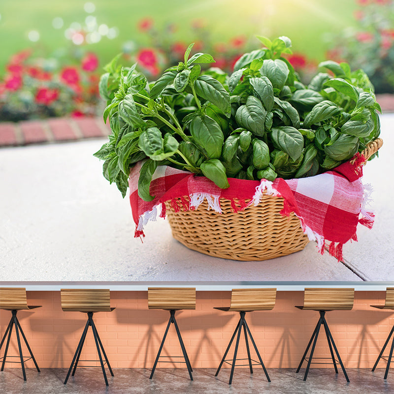 Basil Leaf Painting Mural Decal Modern Mildew Resistant Wall Covering for Decoration