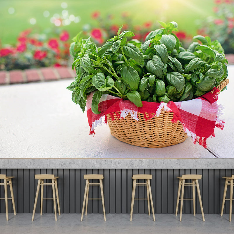 Basil Leaf Painting Mural Decal Modern Mildew Resistant Wall Covering for Decoration