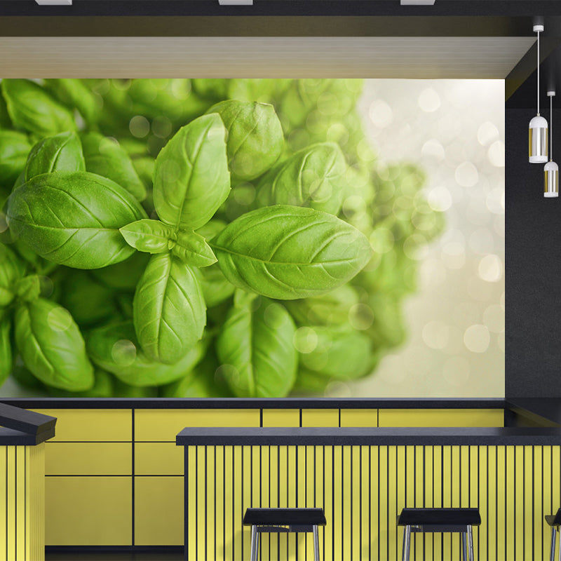 Basil Leaf Painting Mural Decal Modern Mildew Resistant Wall Covering for Decoration