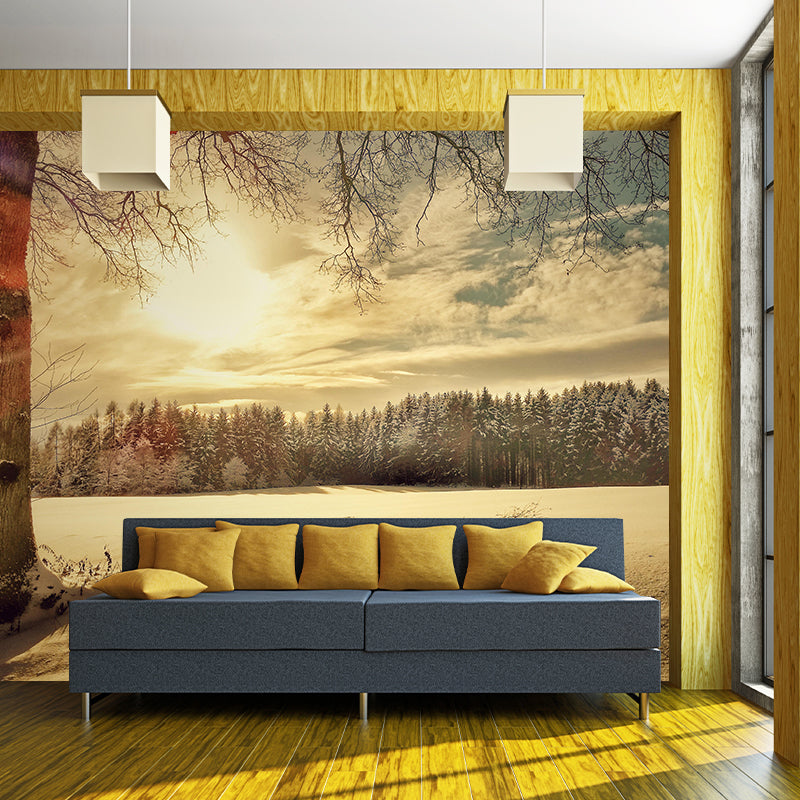 Customized Winter Forest Wall Mural Mildew Resistant Wall Decor for House Interior