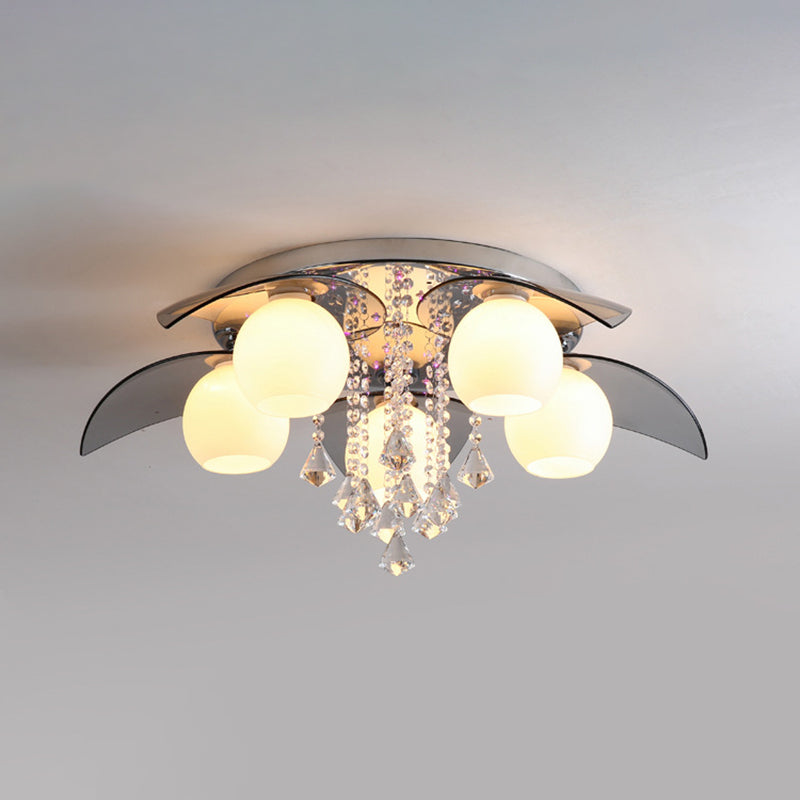 Lámpara de techo de globo de metal de estilo moderno y lujoso con montaje empotrado de cristal plateado y decoración de cristal