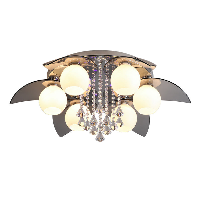 Lámpara de techo de globo de metal de estilo moderno y lujoso con montaje empotrado de cristal plateado y decoración de cristal