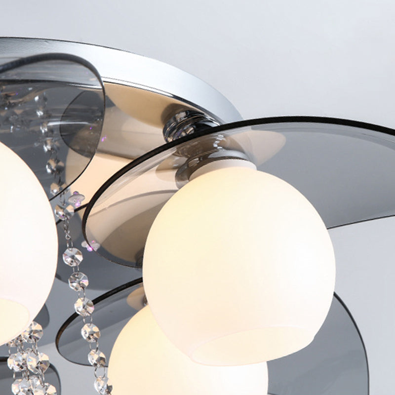 Lámpara de techo de globo de metal de estilo moderno y lujoso con montaje empotrado de cristal plateado y decoración de cristal