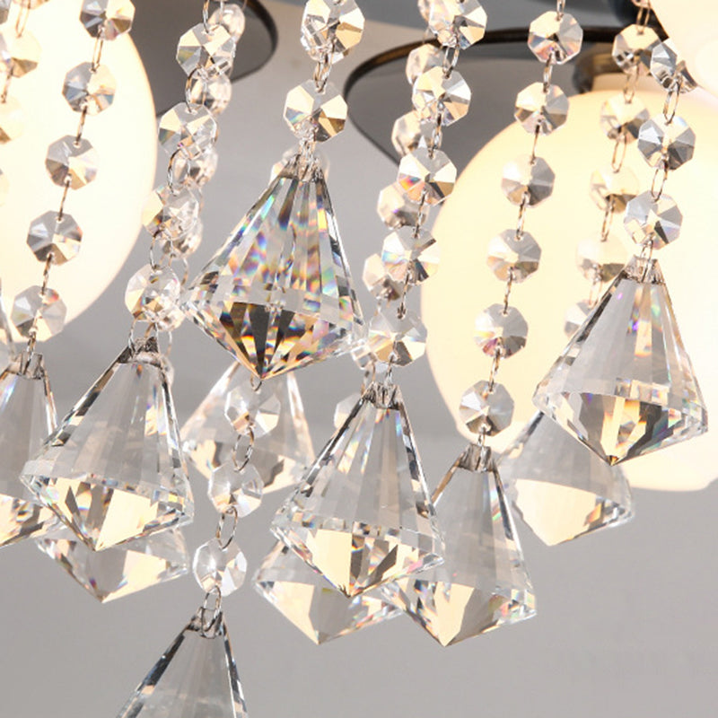 Lámpara de techo de globo de metal de estilo moderno y lujoso con montaje empotrado de cristal plateado y decoración de cristal