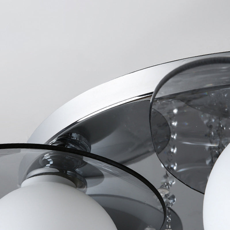 Glass Silver Flush Mount in Modern Luxury Style Metal Globe Ceiling Light with Crystal Decoration