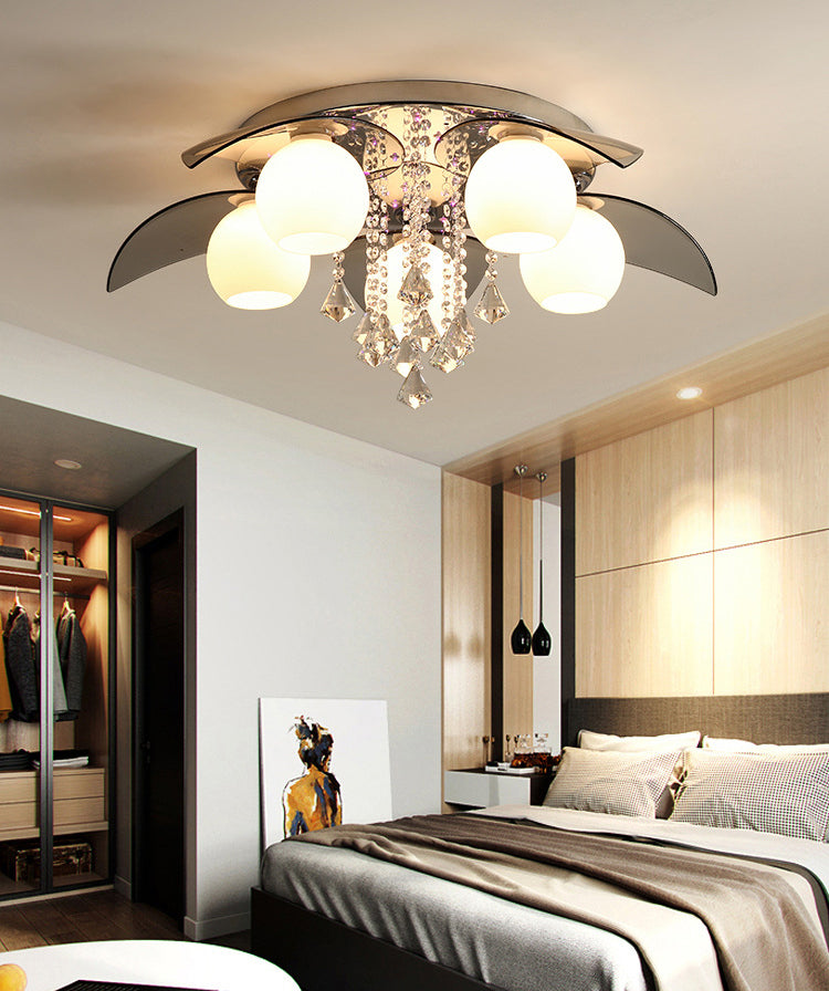 Lámpara de techo de globo de metal de estilo moderno y lujoso con montaje empotrado de cristal plateado y decoración de cristal