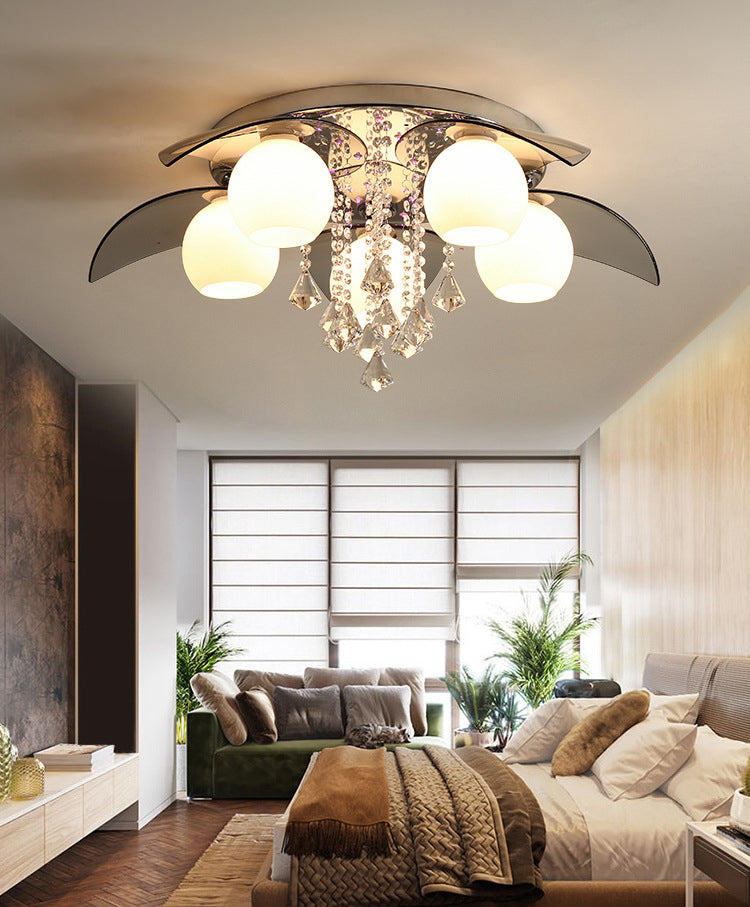 Lámpara de techo de globo de metal de estilo moderno y lujoso con montaje empotrado de cristal plateado y decoración de cristal