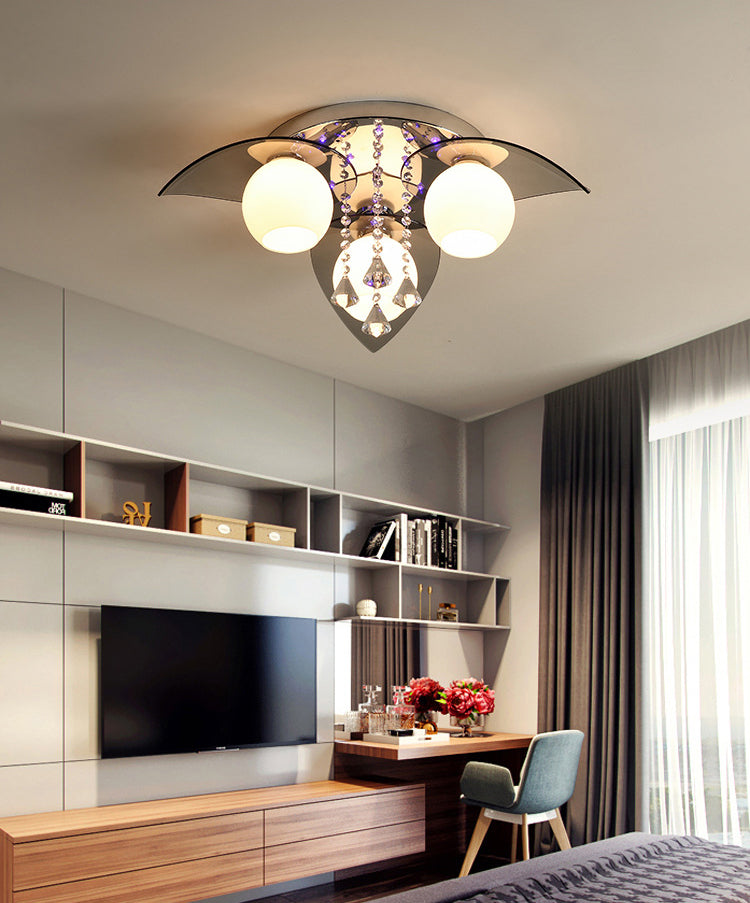 Glass Silver Flush Mount in Modern Luxury Style Metal Globe Ceiling Light with Crystal Decoration