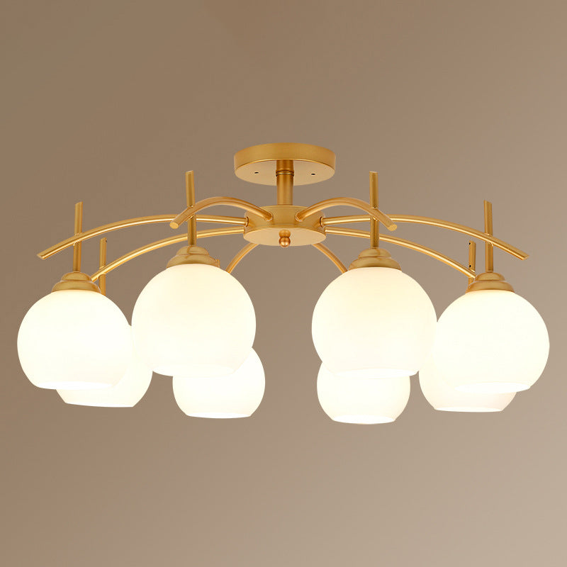 Plafonnier satellite artificiel classique traditionnel en fer forgé semi - encastré avec abat - jour en verre blanc