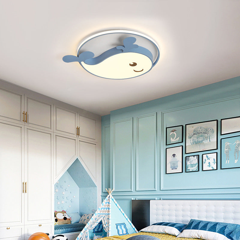 Kinder Kreative LED Deckenleuchte Schmiedeeisen Dolphin Flush Mount mit Acryl Schatten