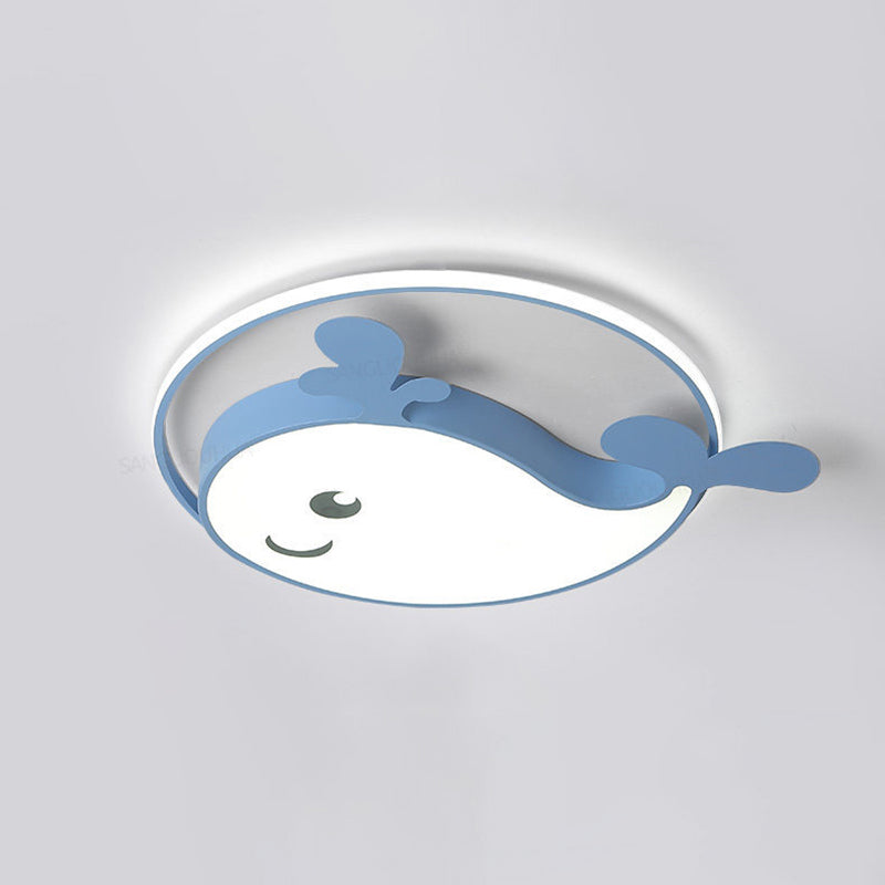 Kinder Kreative LED Deckenleuchte Schmiedeeisen Dolphin Flush Mount mit Acryl Schatten