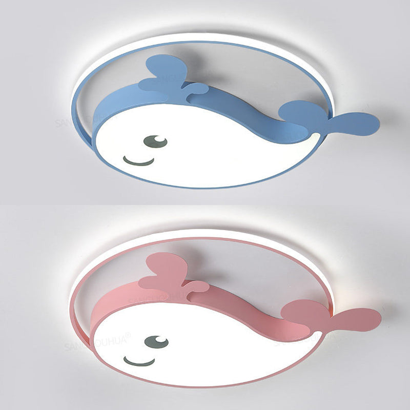 Kinder Kreative LED Deckenleuchte Schmiedeeisen Dolphin Flush Mount mit Acryl Schatten